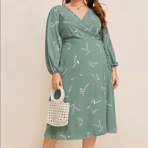 Plus Plant Print Wrap Knotted Dress SHEIN